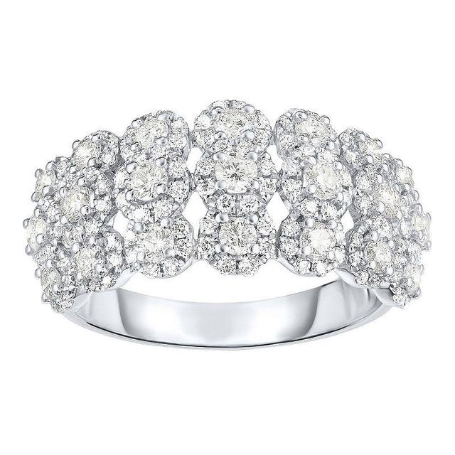 14k White Gold 1 1/5 Carat T.W. Diamond Round Cluster Fashion Ring, Womens Product Image