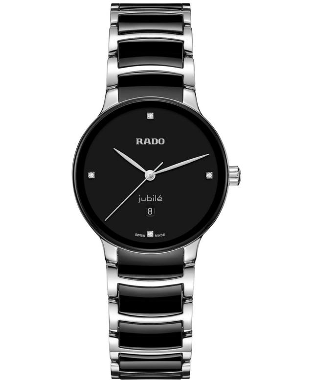 Rado Womens Swiss Centrix Diamond Accent Black Ceramic & Stainless Steel Bracelet Watch 31mm Product Image