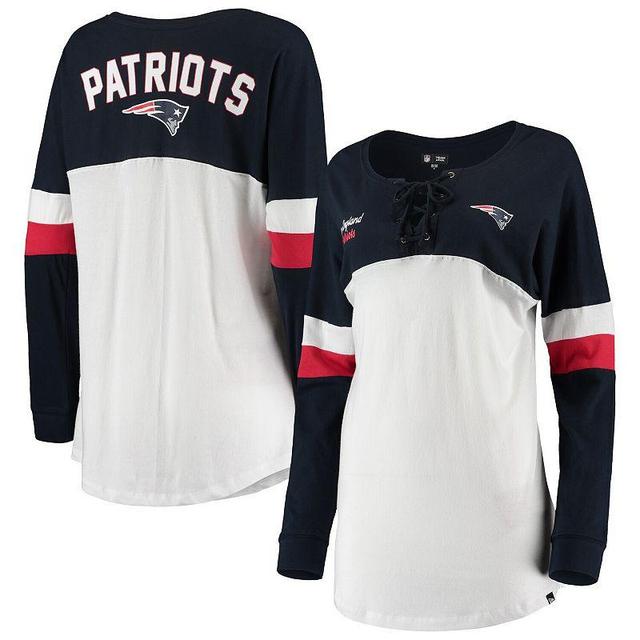 Womens New Era /Navy New England Patriots Athletic Varsity Lace-Up V-Neck Long Sleeve T-Shirt Product Image