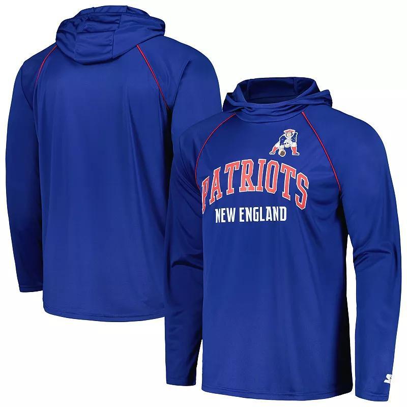 Mens Starter Royal New England Patriots Gridiron Classics Throwback Raglan Long Sleeve Hooded T-Shirt Product Image