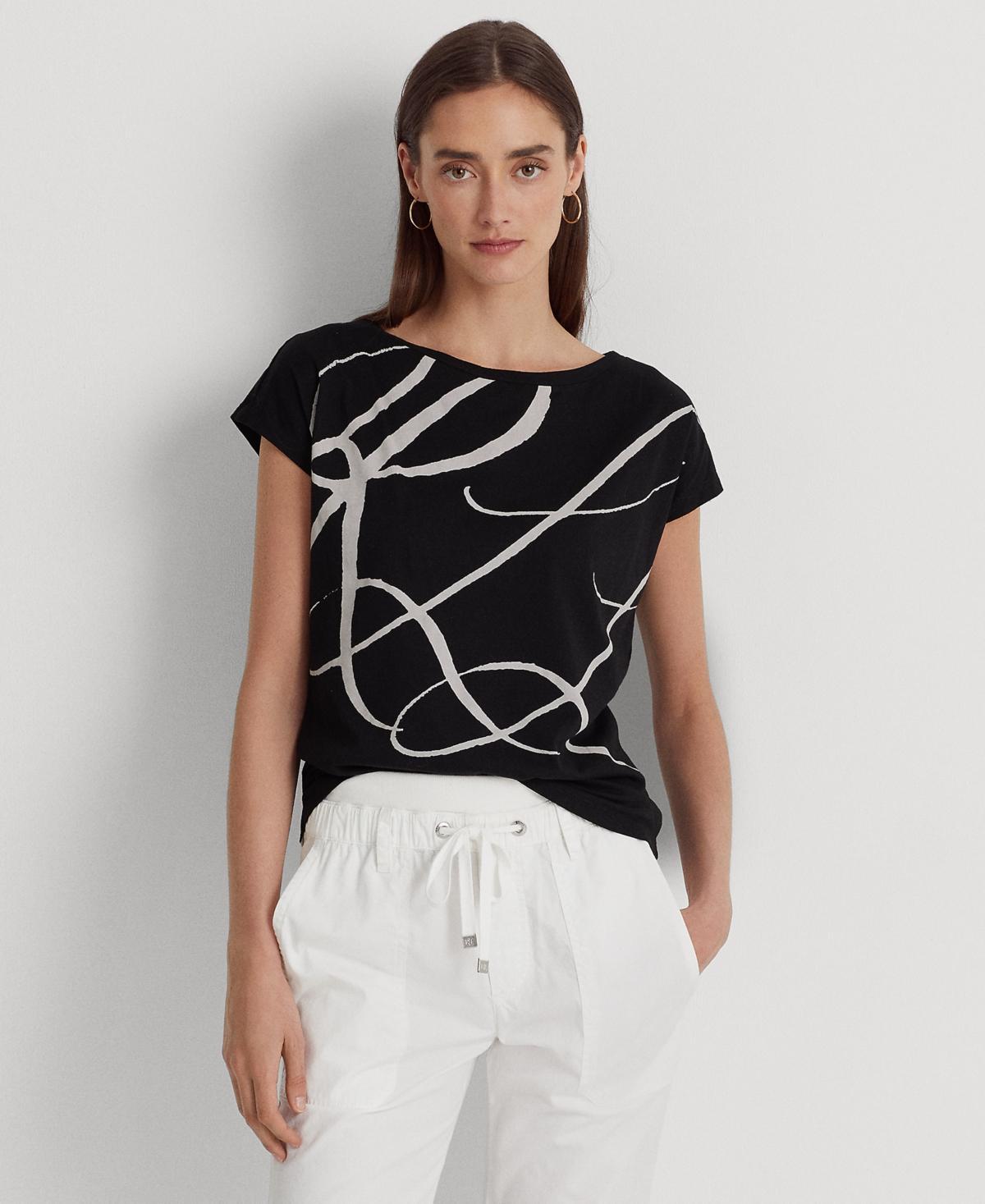 Lauren Ralph Lauren Boat Neck Short Sleeve Logo Script Shirt Product Image