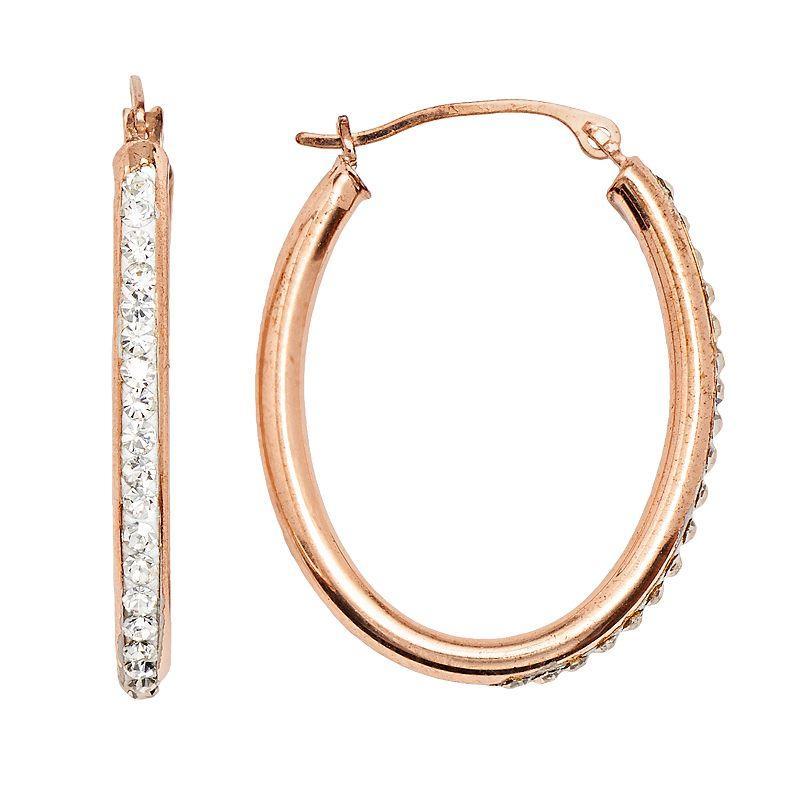 14k Gold-Bonded Sterling Silver Crystal Oval Hoop Earrings, Womens, 14kt Rose Gold Product Image