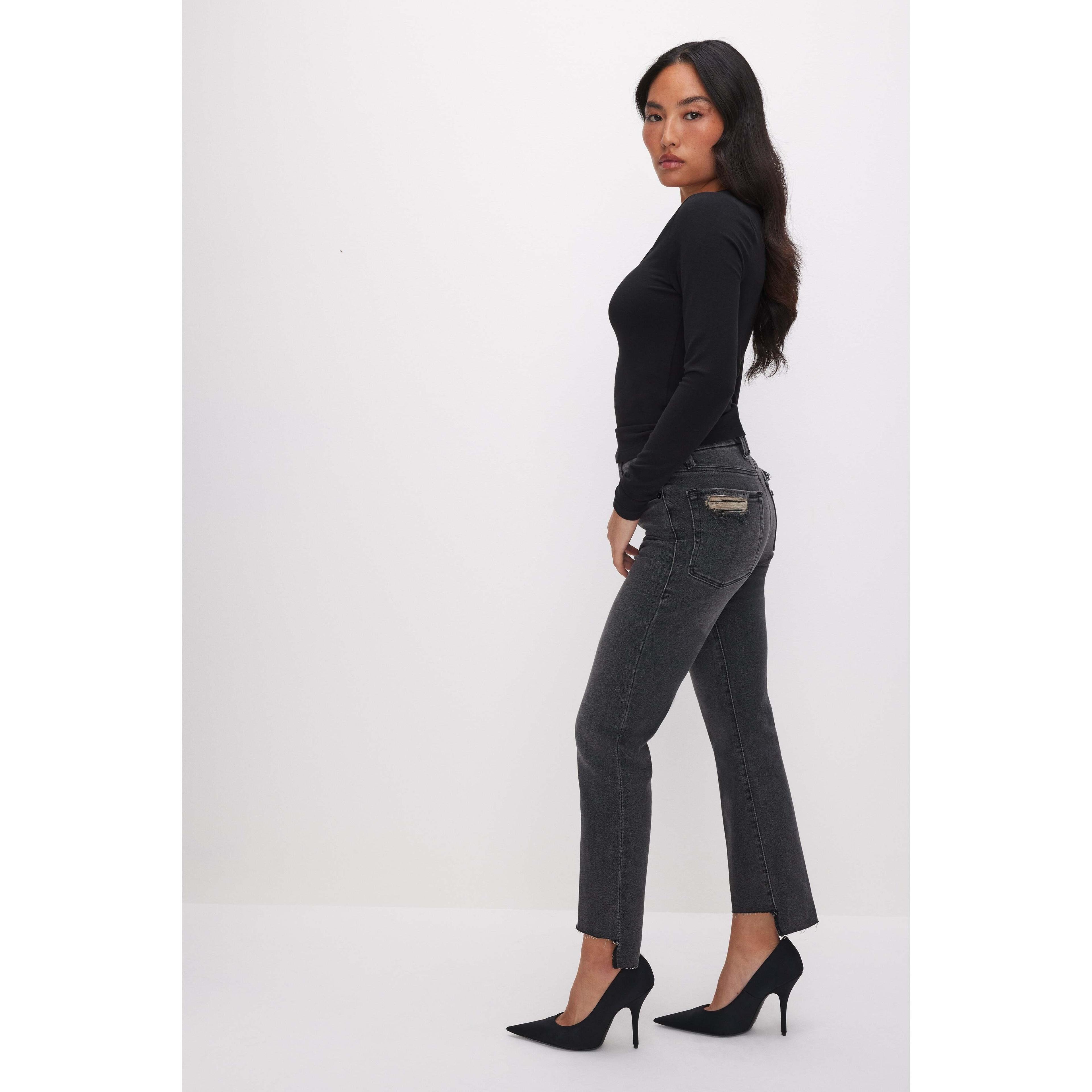 Womens Good Petite Straight Jeans | Black, 303 Size 20 Plus | Good American by Khlo Kardashian product image