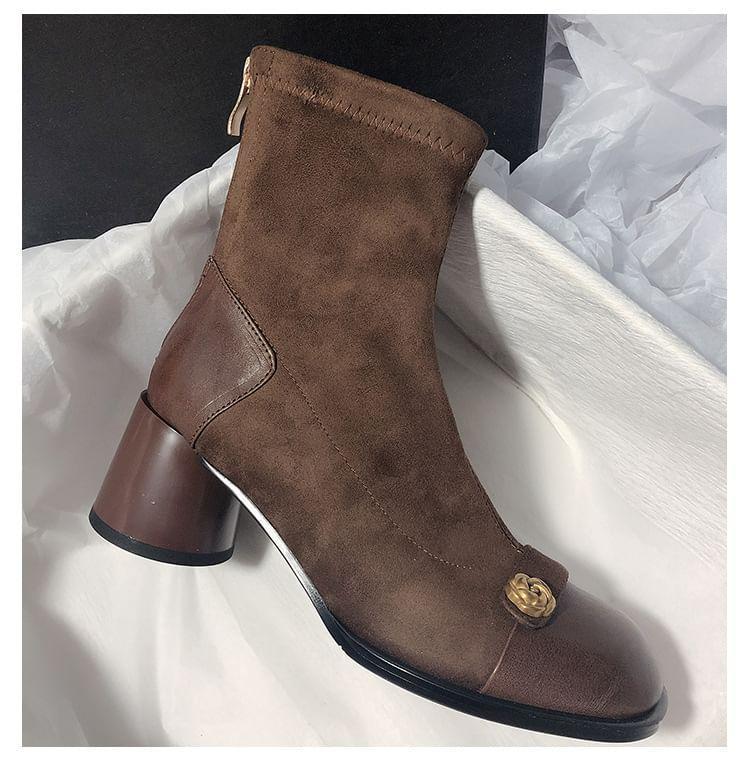 Panel Faux Suede Block Heel Short Boots product image