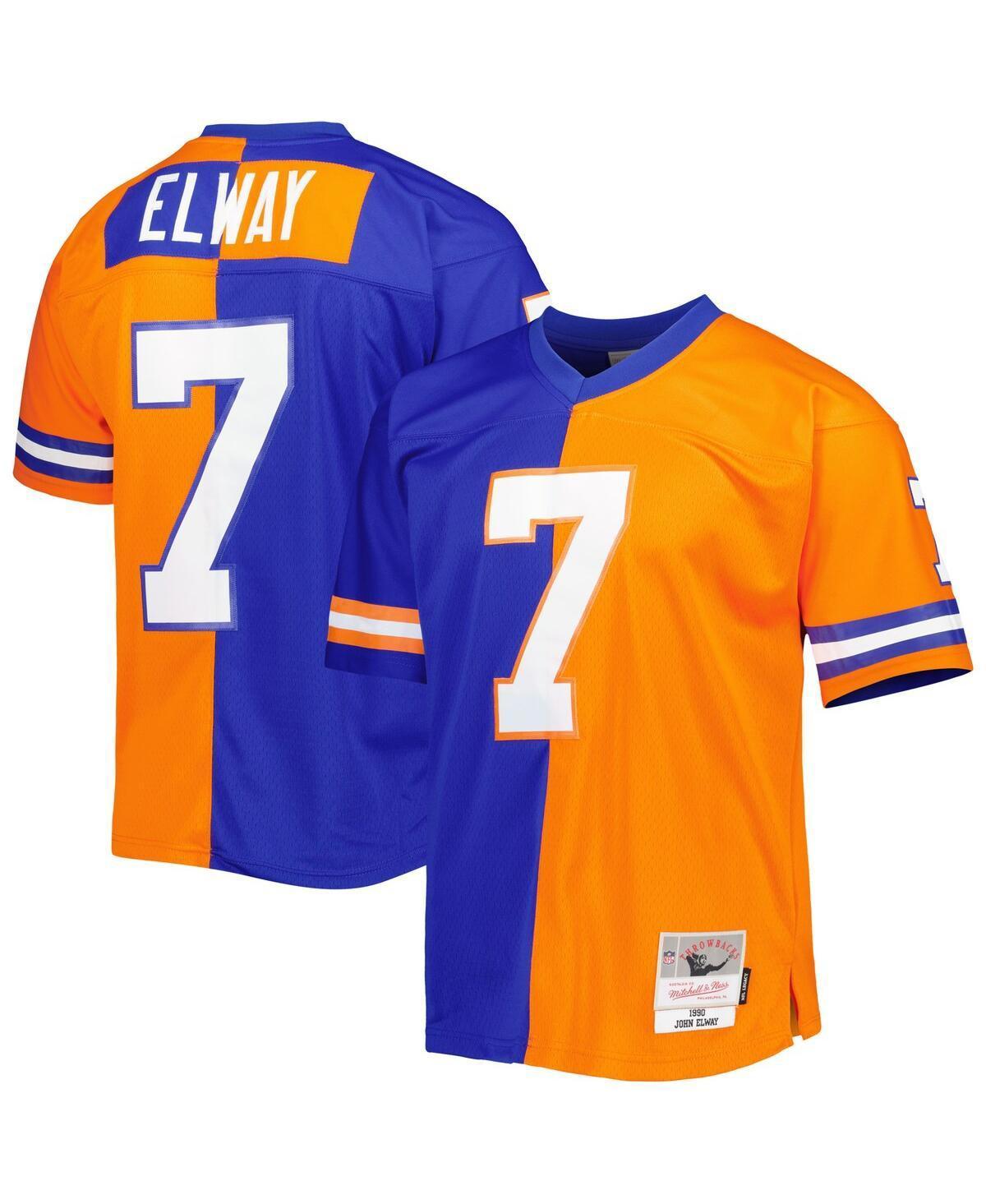 Mens Mitchell & Ness John Elway Royal/Orange Denver Broncos 1990 Split Legacy Replica Jersey Product Image