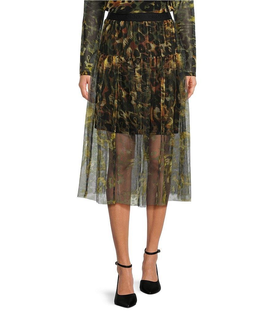 DKNY by Donna Karan Animal Print Tulle Overlay A-Line Midi Skirt product image