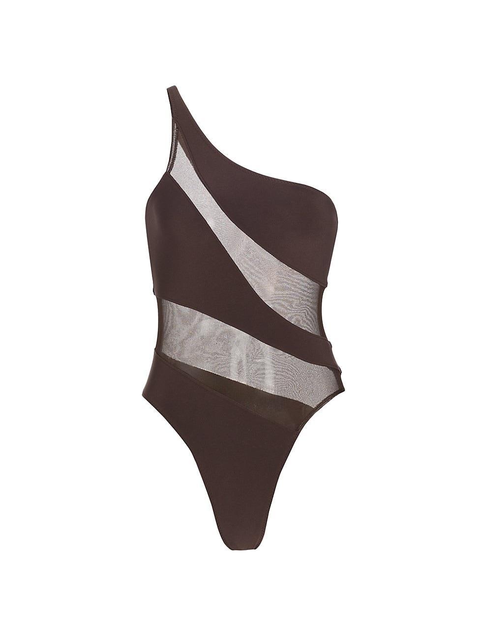 Norma Kamali Snake Mesh One-Shoulder Swimsuit Product Image