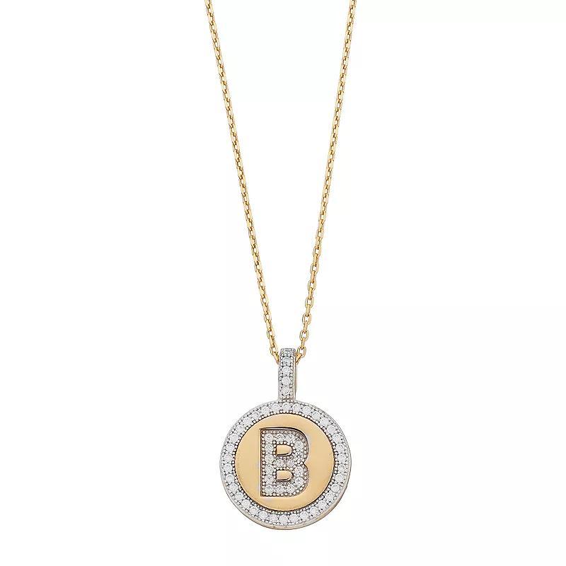 14k Gold Over Silver Cubic Zirconia Initial Pendant Necklace, Womens Product Image