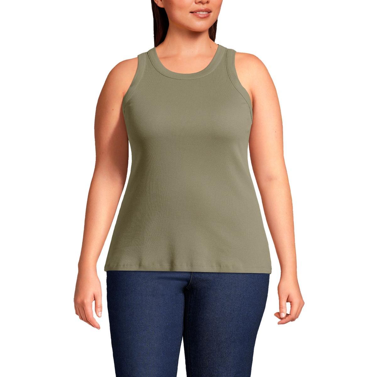 Plus Size Lands End Ribbed Crewneck Tank Top, Womens Product Image