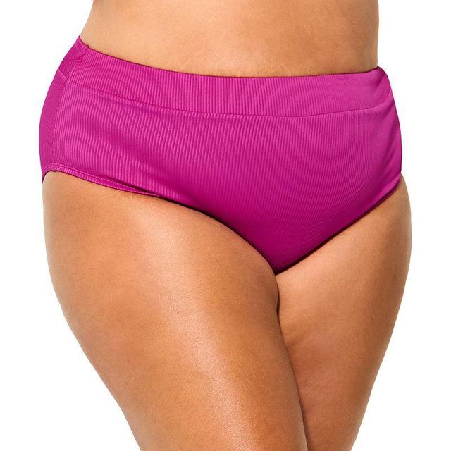 Plus Size Freshwater High-Leg High-Waisted Swim Bottoms, Womens Rib Pink Product Image