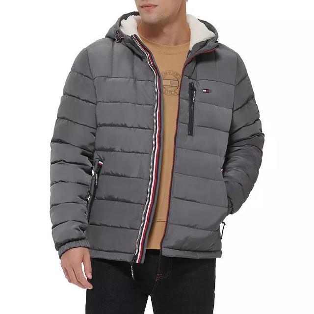 Mens Tommy Hilfiger Hooded Puffer Jacket with Sherpa Lined Hood Grey Product Image