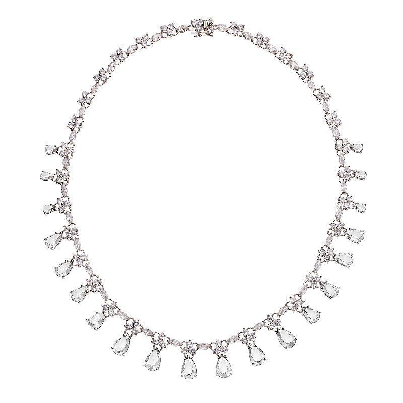 Sterling Silver Cubic Zirconia Drops Collar Necklace, Womens White Product Image