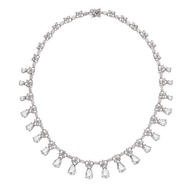 Sterling Silver Cubic Zirconia Drops Collar Necklace, Mens White Product Image