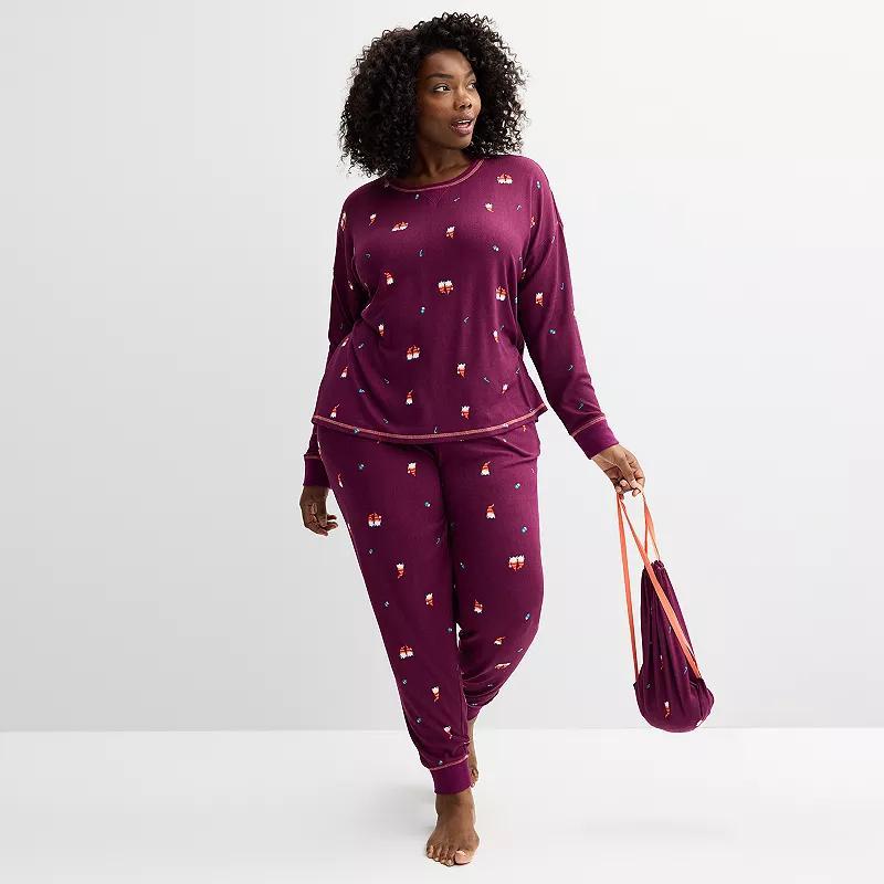 Plus Size Sonoma Goods For Life Pajama Top & Pajama Bottoms Set, Womens Purple Star Product Image