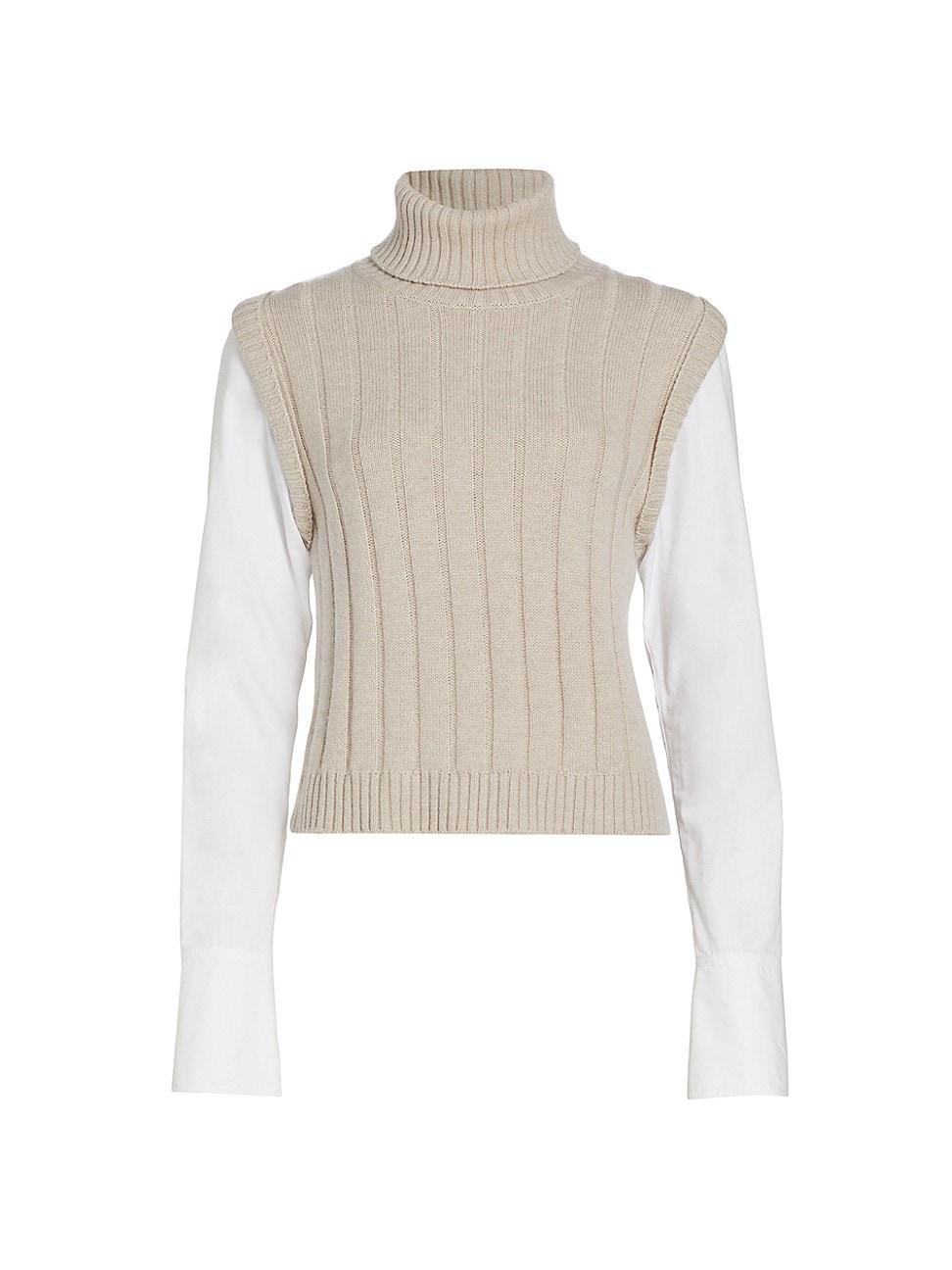 Womens Paola Mixed Media Turtleneck Sweater Product Image