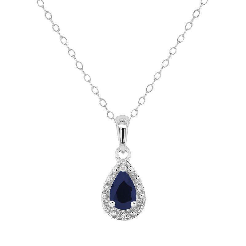 Belk & Co Sterling Silver 6X4Mm Pear Shaped Sapphire Diamond Accent Halo Pendant Necklace Product Image