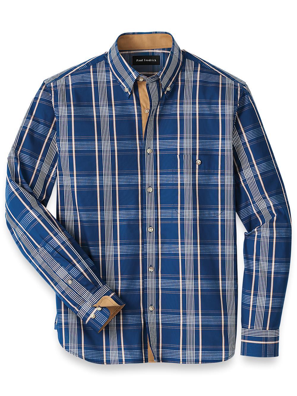 Cotton Plaid Casual Shirt - Blue Product Image