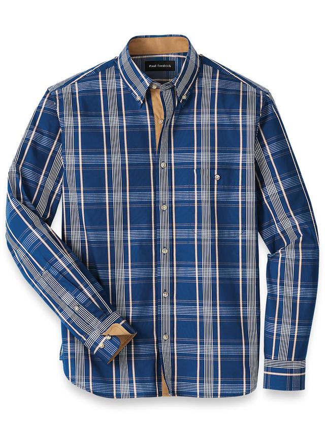 Cotton Plaid Casual Shirt - Blue Product Image