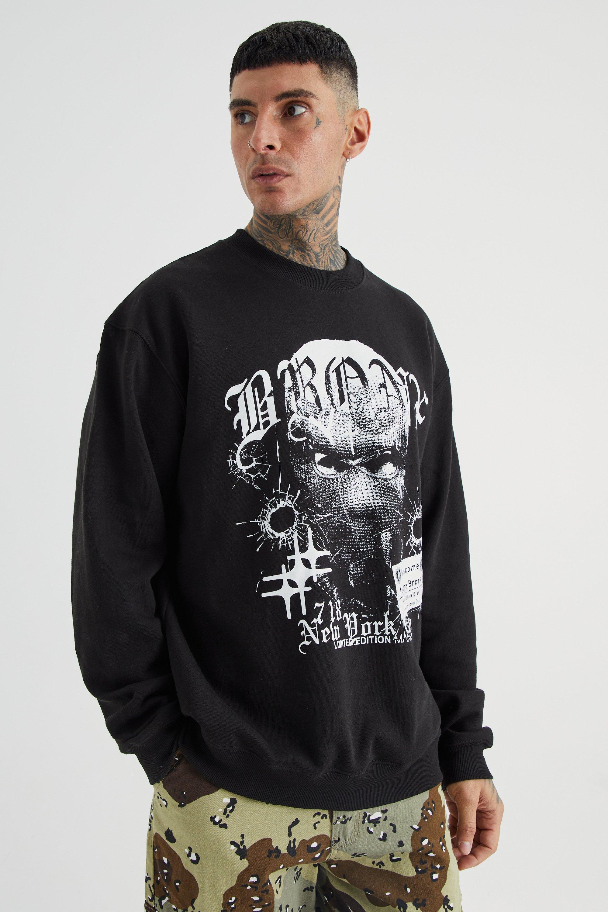 Tall Oversized Bronx Graphic Extended Neck Sweatshirt | boohooMAN USA Product Image