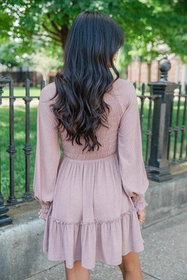 On This Day Dark Mauve Mixed Texture Knit Dress Product Image