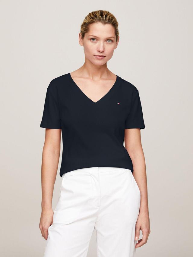 Tommy Hilfiger Women's Slim Fit Ribbed V-Neck T-Shirt Product Image