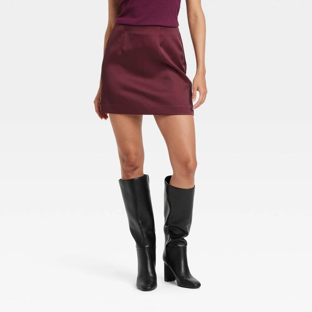 Womens Mini Satin Party Skirt - A New Day Burgundy 2 product image