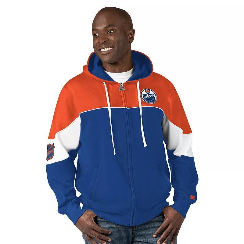 Mens Starter Royal/Orange Edmonton Oilers Power Forward Full-Zip Hoodie Product Image