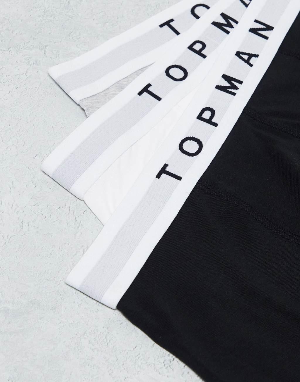 Topman 3 pack trunks in black, white and heather gray with white waistbands Product Image