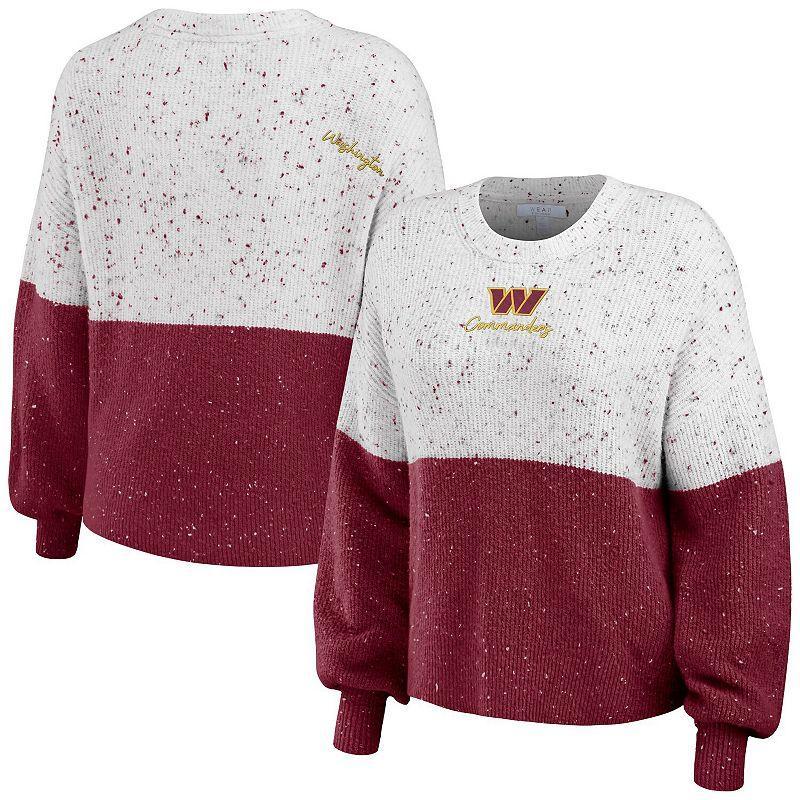 Womens WEAR by Erin Andrews White/Burgundy Washington Commanders Color-Block Pullover Sweater Product Image