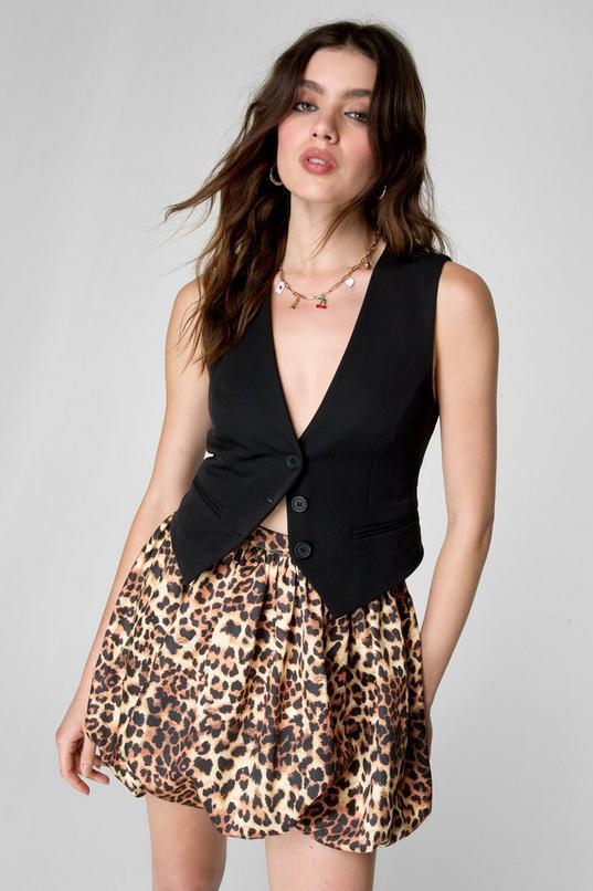 Leopard Satin Puffball Mini Skirt Product Image