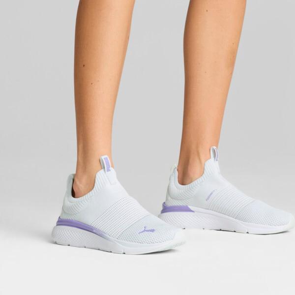 PUMA SOFTRIDE Pro Echo Slip-On Women's Running Shoes in Silver Mist/Lavender Alert/White Product Image