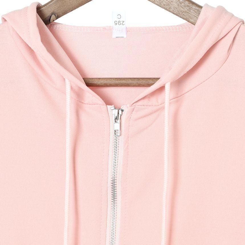 Set: Zip-Up Hoodie + Crop Tank Top + Wide-Leg Sweat Shorts Product Image