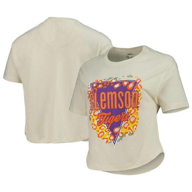 Womens Pressbox Cream Clemson Tigers Taylor Animal Print Cropped T-Shirt Product Image