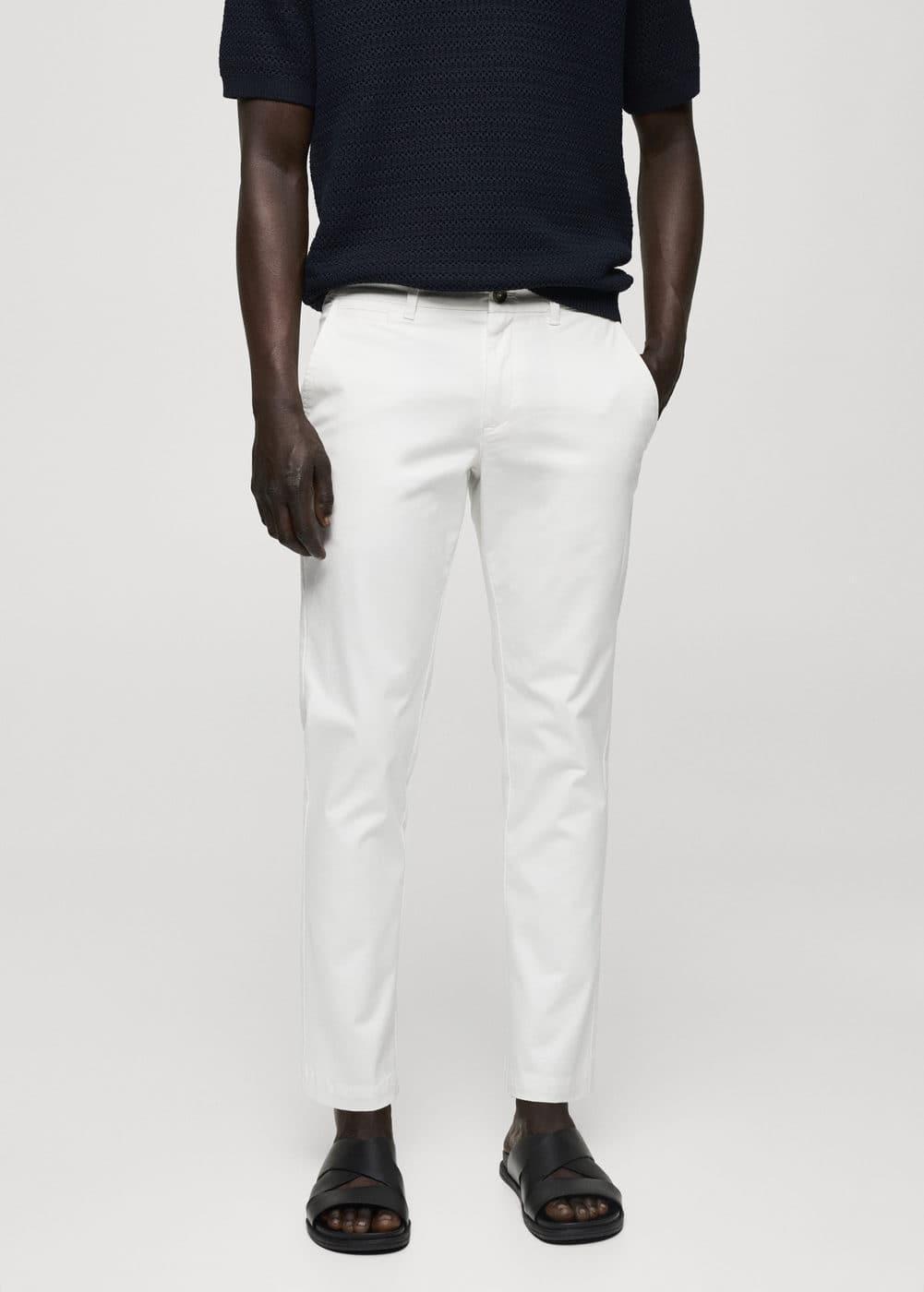 MANGO MAN - Cotton tapered crop pants whiteMen Product Image