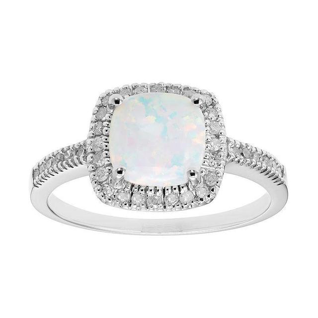 Lab-Created Opal 10K Gold & 1/5 Carat T.W. Diamond Frame Ring, Womens White Product Image