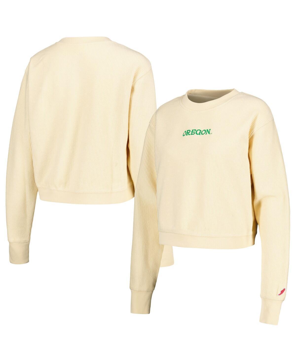 Womens League Collegiate Wear Cream Oregon Ducks Timber Cropped Pullover Sweatshirt Product Image