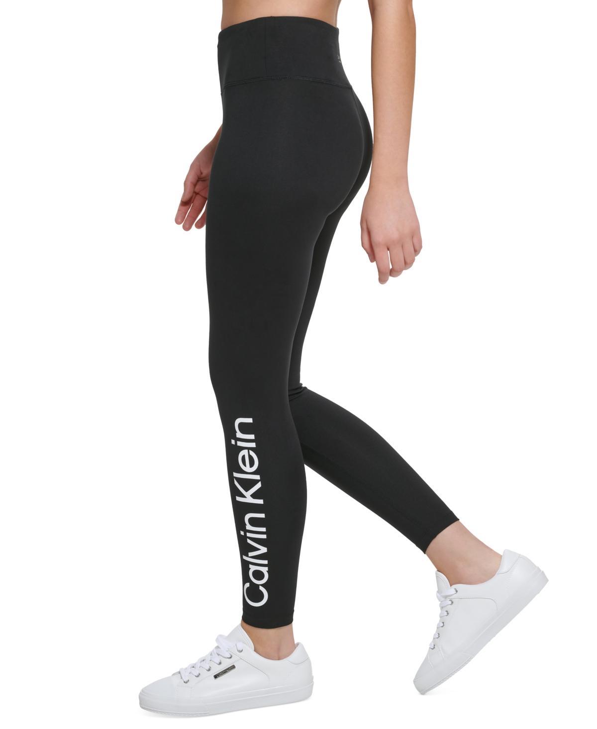 Calvin Klein Performance Womens High Rise Logo Leggings - Black White Product Image