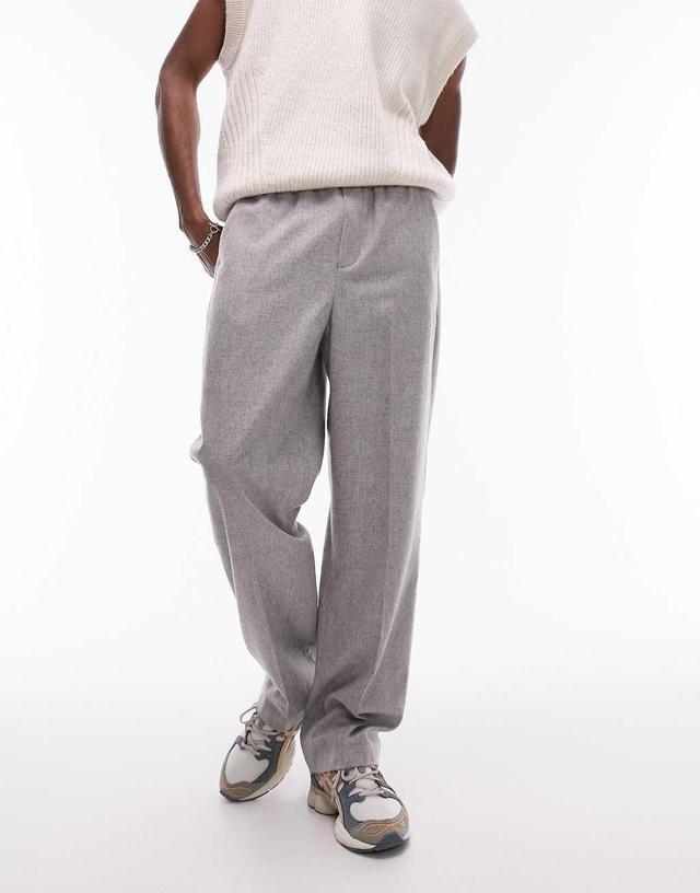 Topman wide leg wool mix elastic waistband pants in gray Product Image