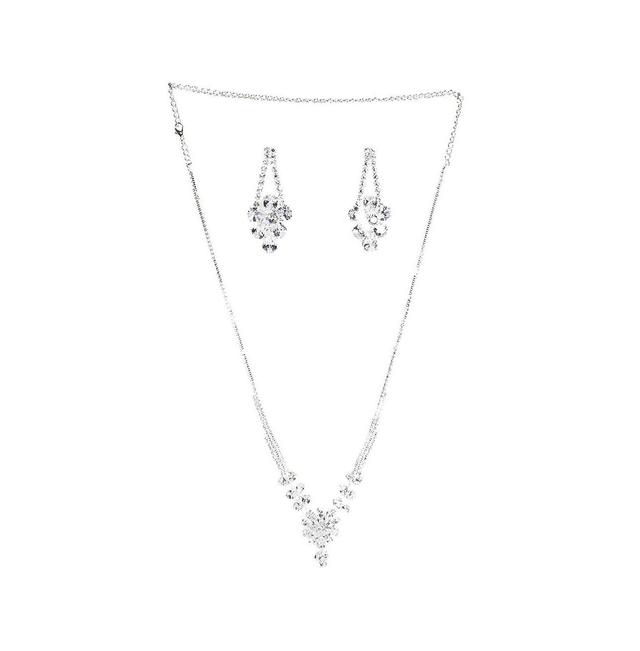 Sohi Womens Silver Bling Stone Necklace And Earrings (Set Of 2) Product Image