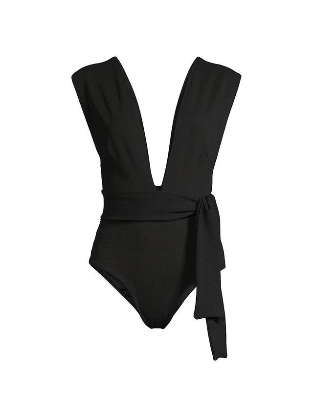 Womens Crepe V-Neck One-Piece Swimsuit Product Image