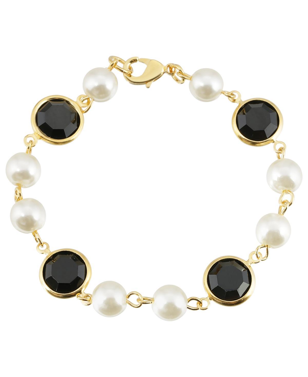 1928 Gold Tone Simulated Pearl & Crystal Chain Bracelet, Womens, Black Product Image