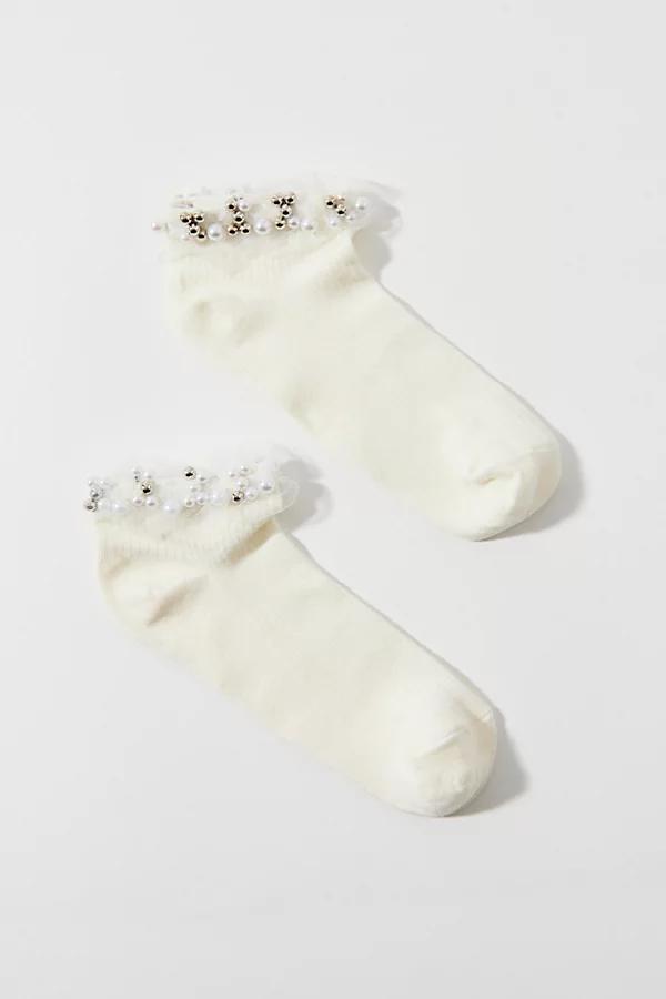 Pearl & Ruffle Ankle Sock Womens at Urban Outfitters Product Image