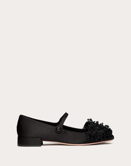 VALENTINO GARAVANI BOWJANE MARY-JANE SATIN BALLERINA WITH FRINGED EMBROIDERY 20MM Product Image