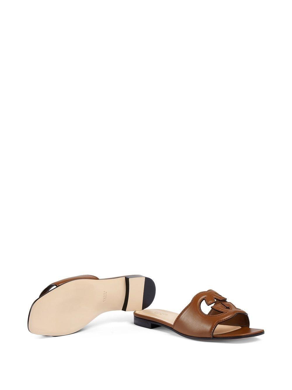 Interlocking G Cutout Leather Sandal In Cuir Product Image