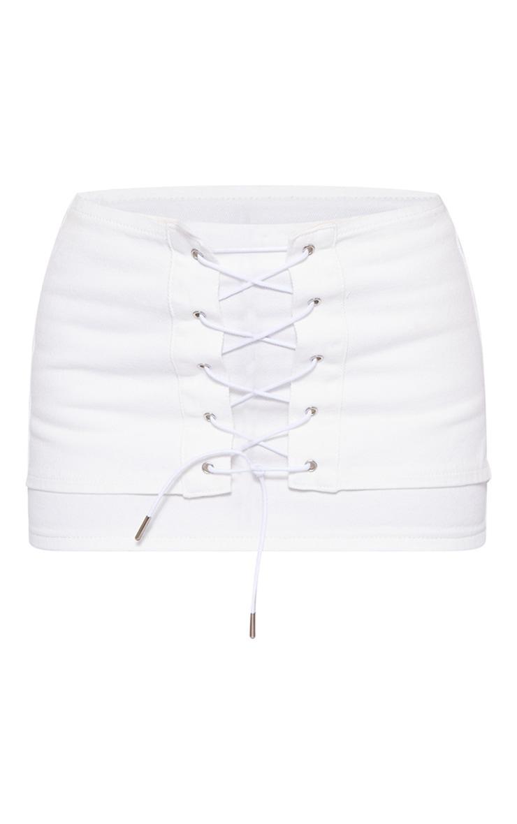 Off White Lace Front Denim Mini Skirt Product Image