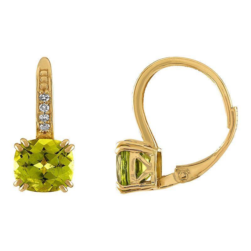 Tiara 10k Gold Peridot & Diamond Accent Leverback Earrings, Womens, Yellow Product Image