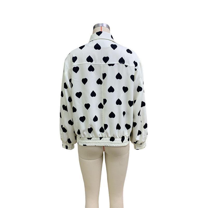 Heart Print Zip-Up Jacket Product Image