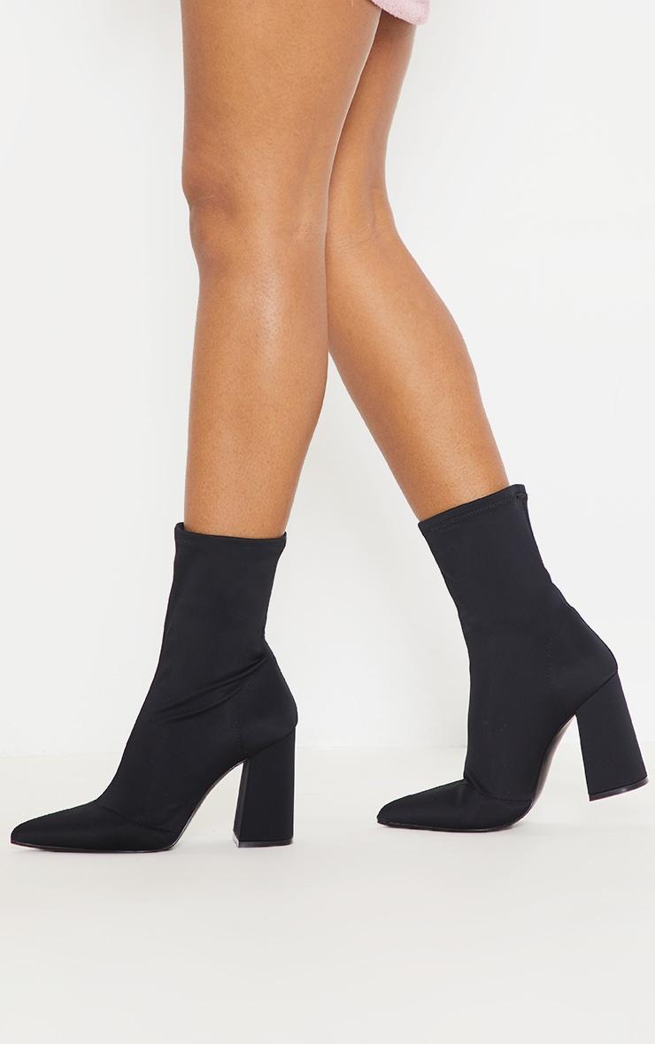 Black Block Heeled Point Toe Sock Boot Product Image