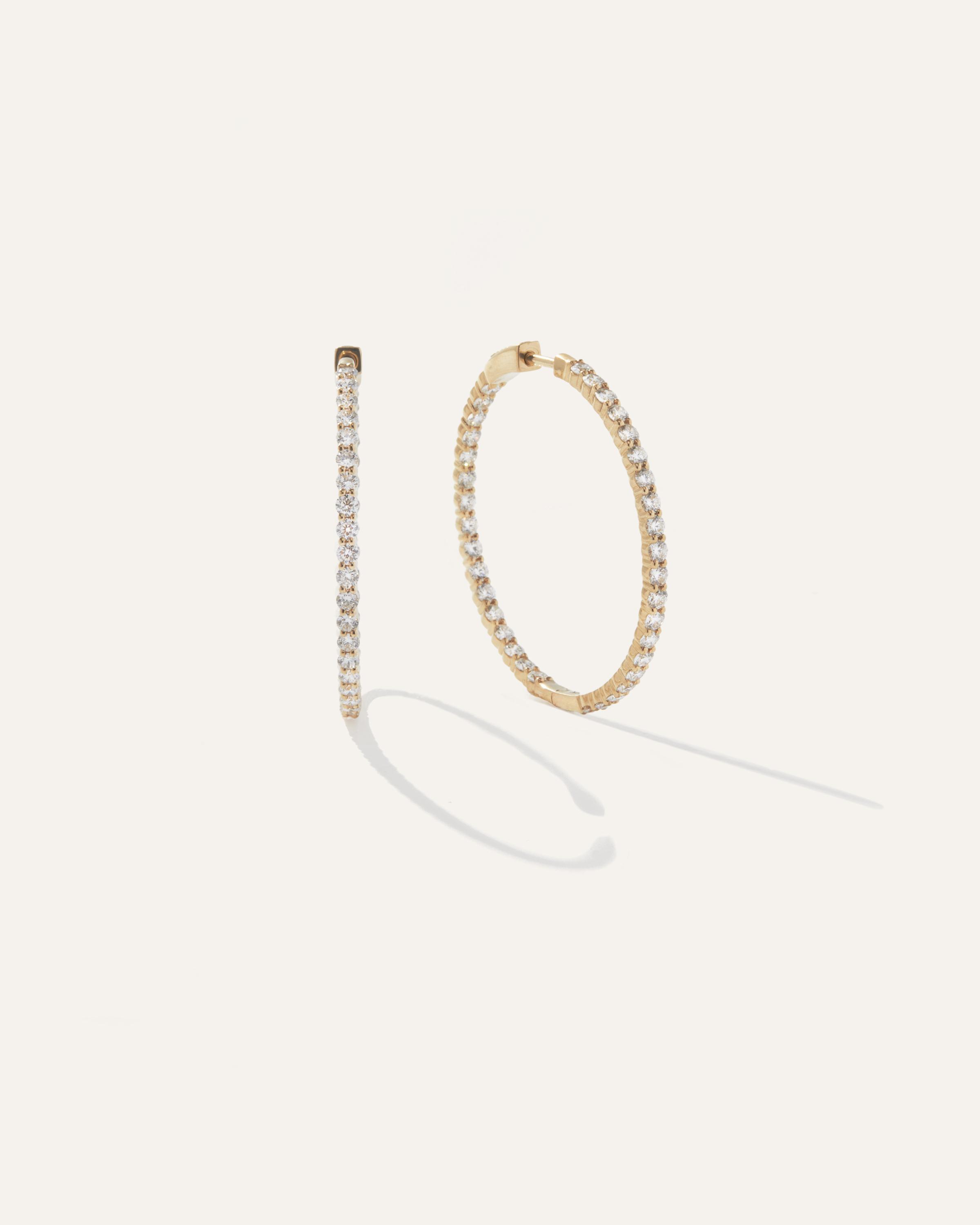 14K Gold Diamond Thin Shared Prong Eternity Hoops Product Image