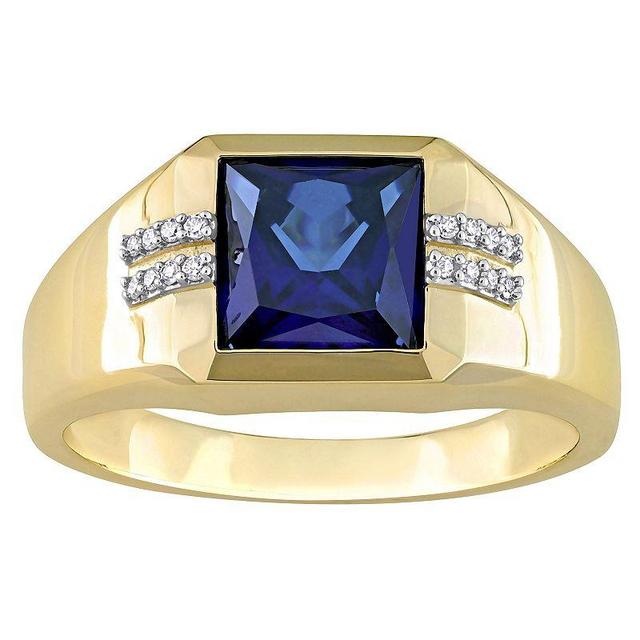 Stella Grace Mens 10k Gold Lab-Created Sapphire & Diamond Accent Square Fashion Ring Product Image